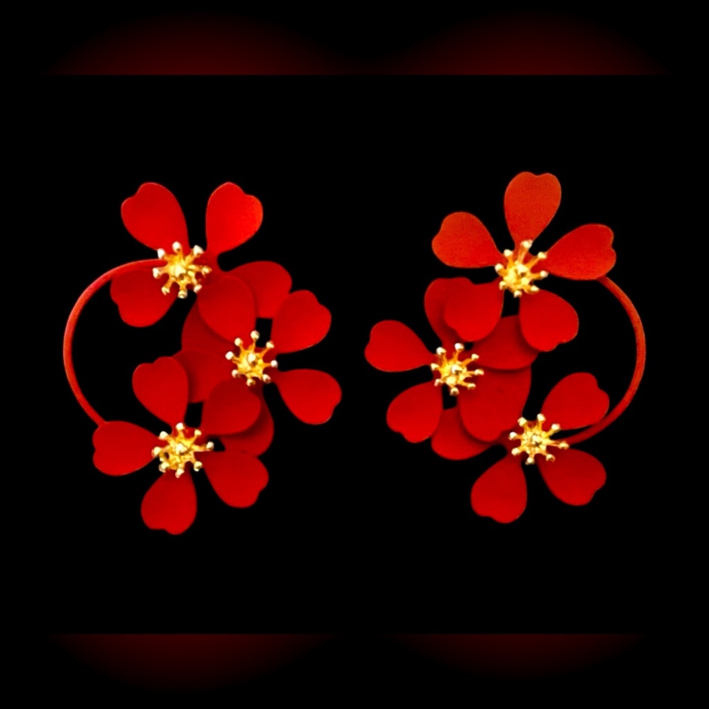 Elegant Red Floral Earrings